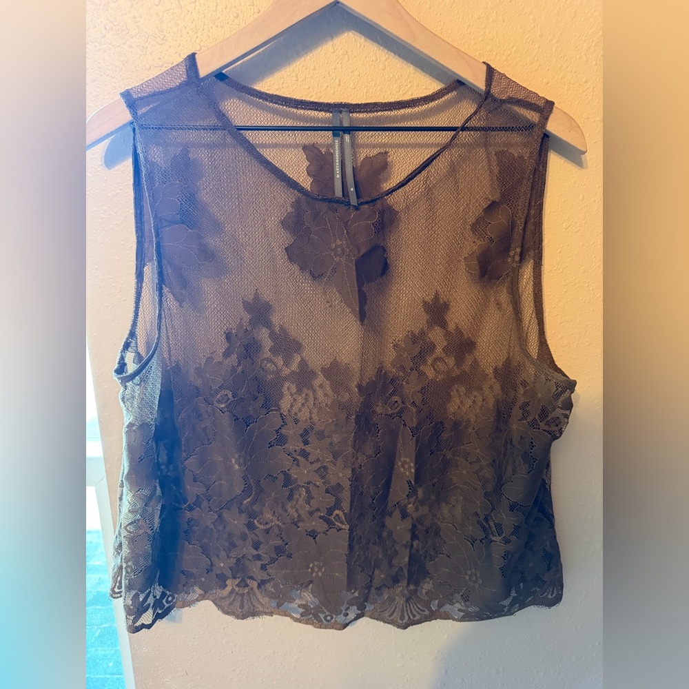 Sheer Brown Lace Anthropologie Tank Top